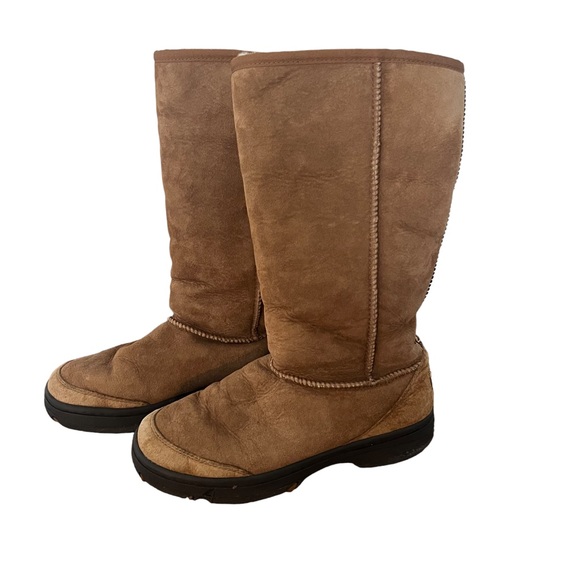 UGG Chestnut Ultimate Tall Braid 5340 Leather & Sheepskin Boots 7W - Picture 3 of 8